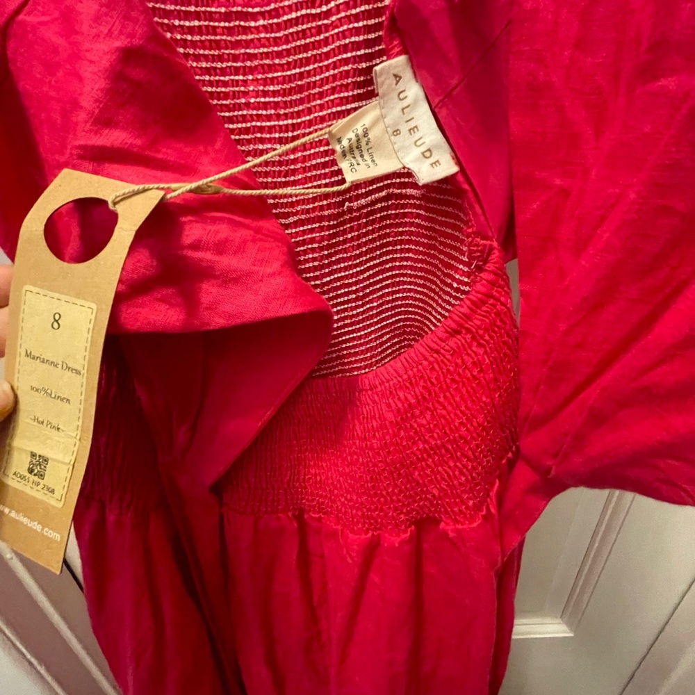 NWT Aulieude Hot Pink Reversible Marianne Cutout/Wrap/Shirred Dress - Picture 8 of 16